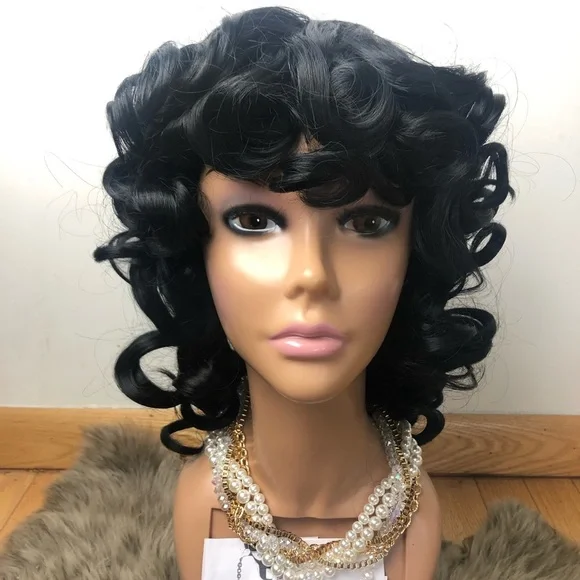 ✨Black Curly Bang full Cap Wig *NWT*✨ Curly with Side Bangs Wig Full Cap Black | eBay main image 3